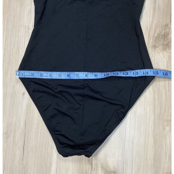 La Blanca L One Piece Swimsuit Black w White Trim & Tiny Bow Size 12 / L - Picture 12 of 12